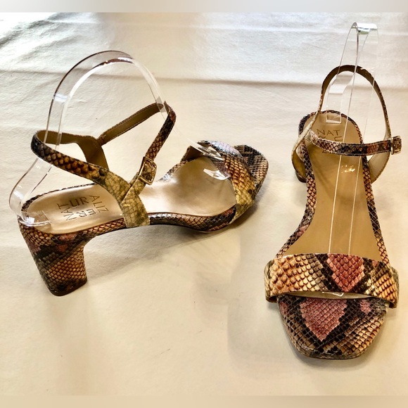 NATURALIZER (8.5W) Ivy Leather Snakeskin Print Sandals Mauve Tan Black - Picture 5 of 16